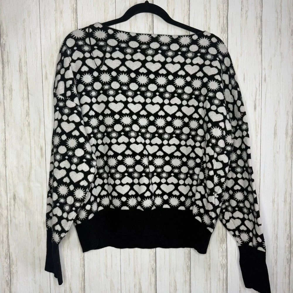 Anthropologie Maeve Black and Cream Heart Pattern Sweater